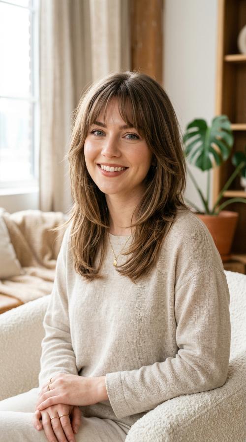Face-Framing Layers with Tapered Bangs