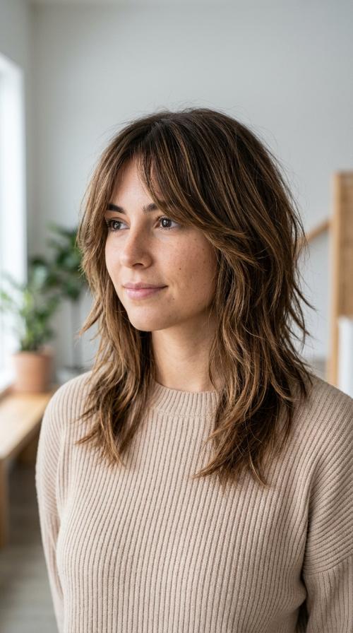 Face-Framing Shag for Straight Hair