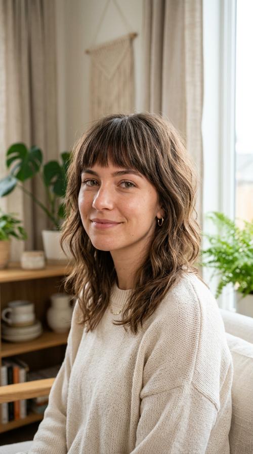 Feathered Bangs with a Modern Shag Cut
