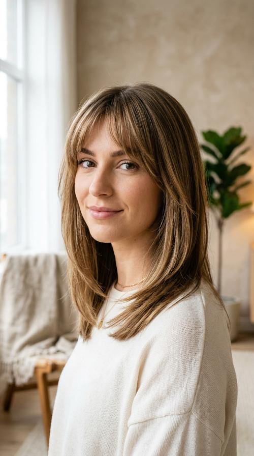 Feathered Bangs with a Sleek Internal Layered Cut