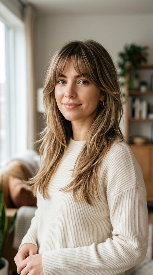 Feathered Ends with Long Layered Bangs