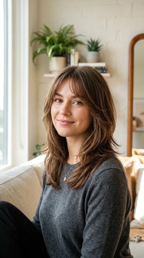 Feathered Medium Layers with Wispy Side Bangs