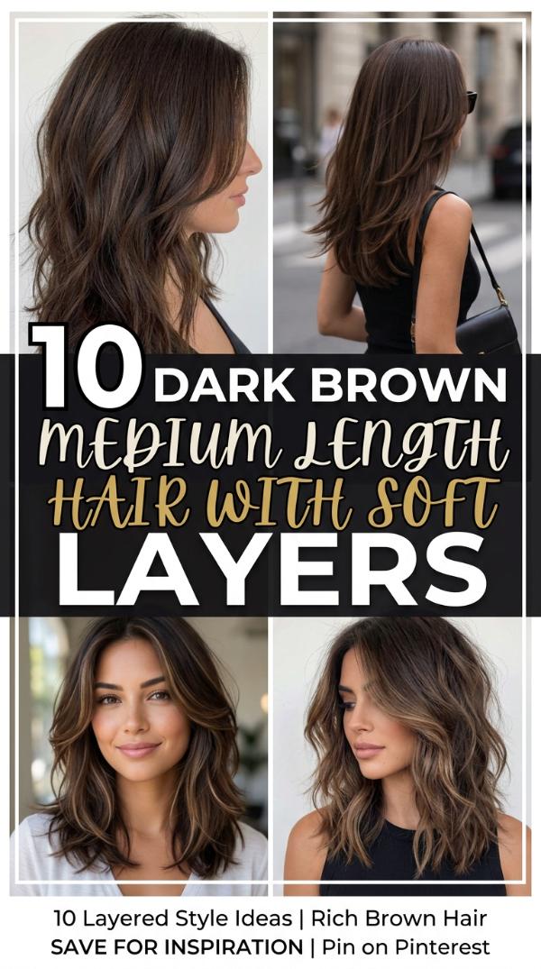 10 Dark Brown Medium Length Hair with Soft Layers