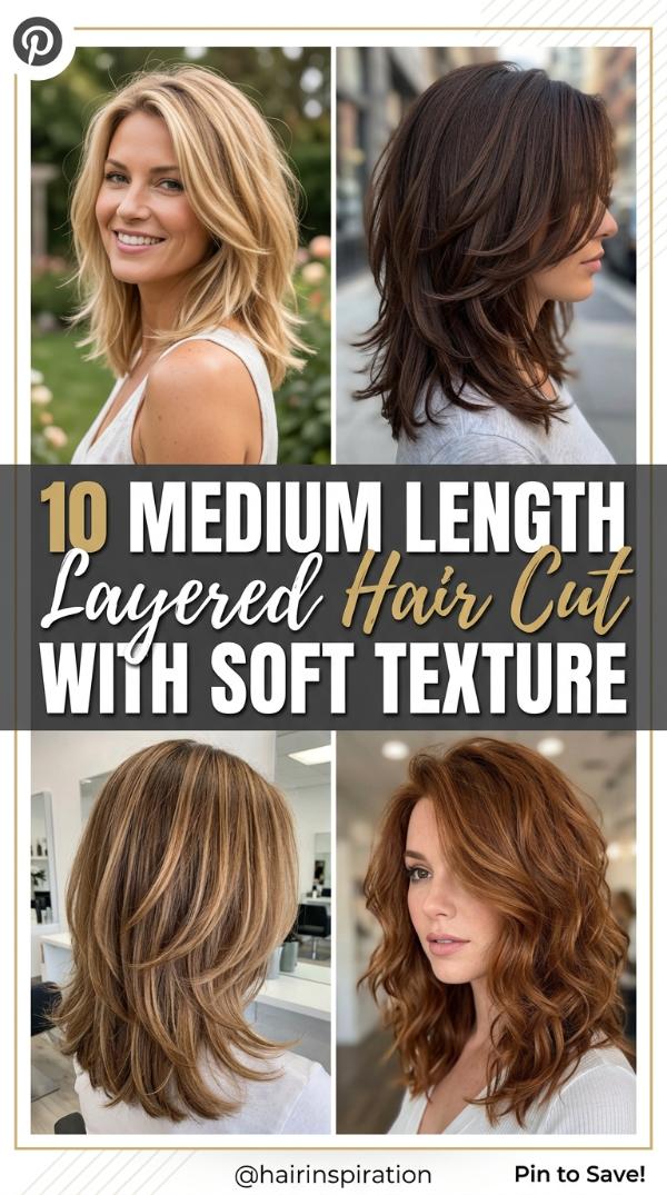 10 Medium Length Layered Hair Cut with Soft Texture