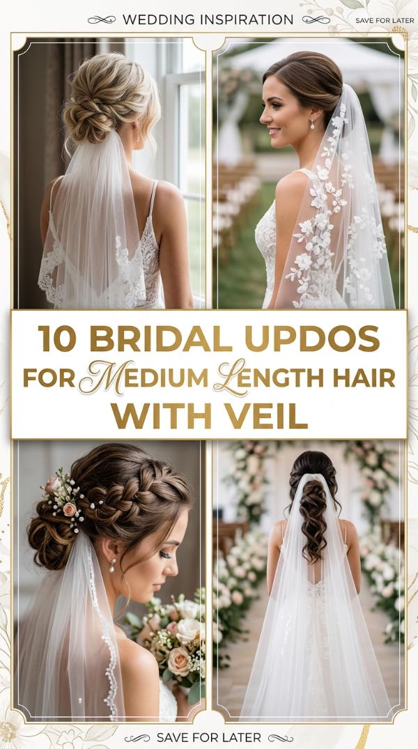 10 Bridal Updos for Medium Length Hair with Veil