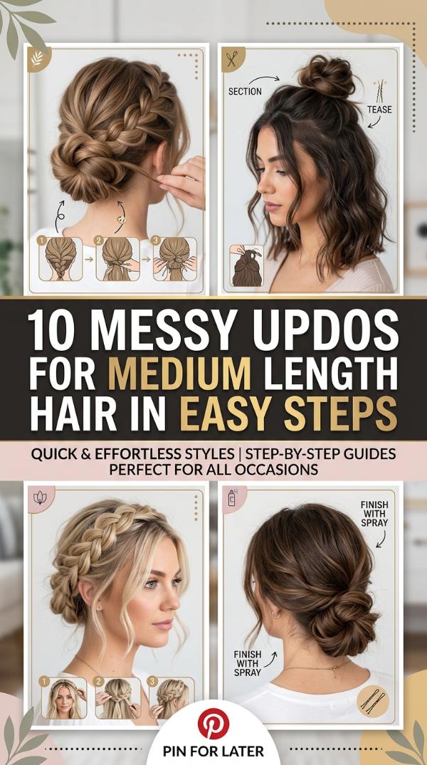 10 Messy Updos for Medium Length Hair in Easy Steps