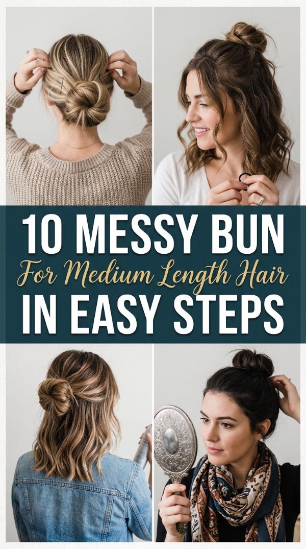 10 Messy Bun for Medium Length Hair in Easy Steps