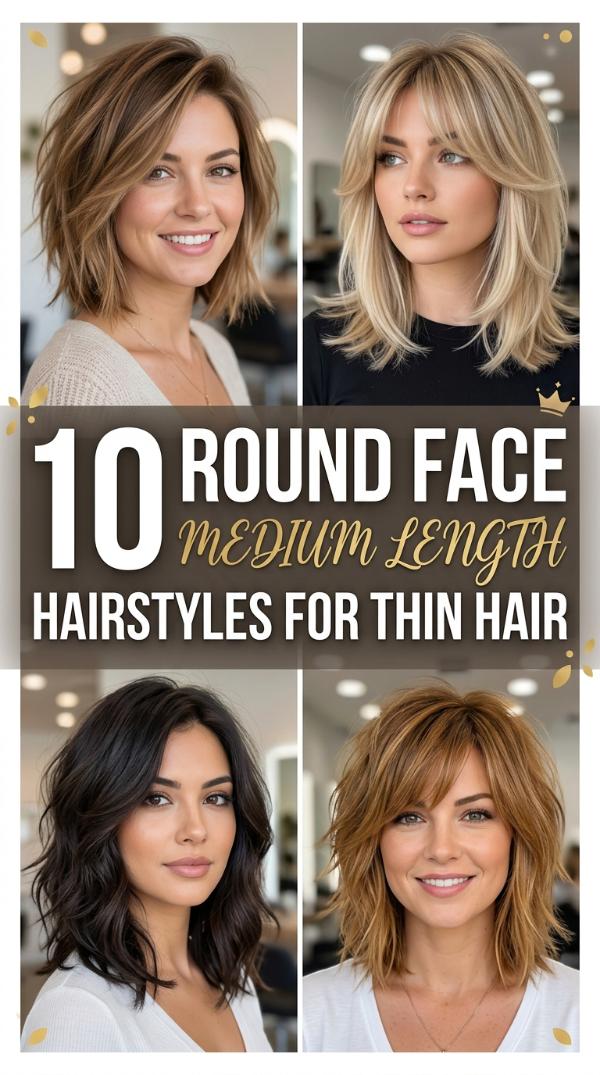 10 Round Face Medium Length Hairstyles for Thin Hair