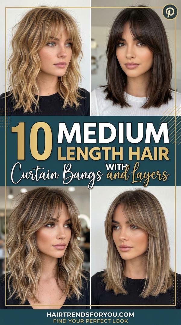 10 Medium Length Hair with Curtain Bangs and Layers