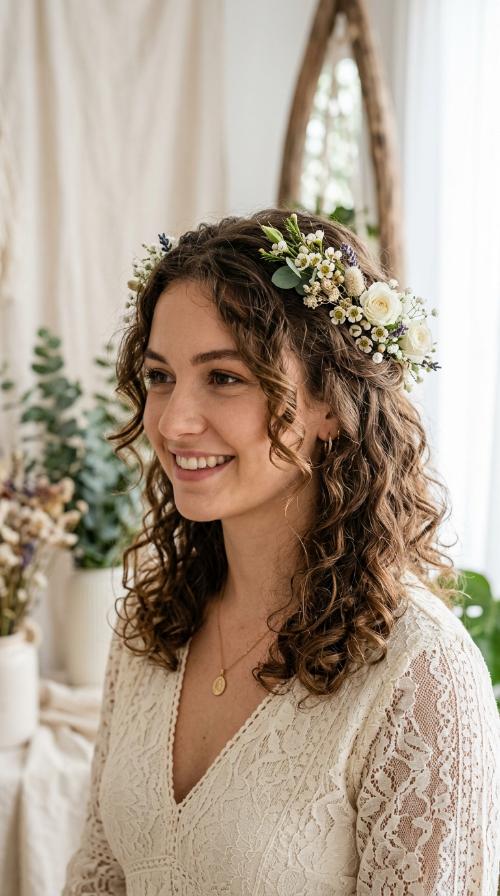 Floral-Adorned Boho Curls