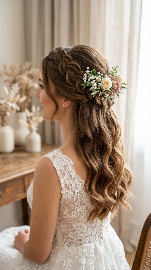 Floral-Adorned Dutch Braid
