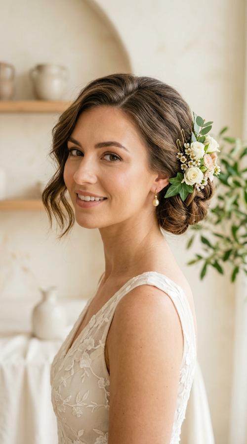 Floral-Pinned Side Sweep