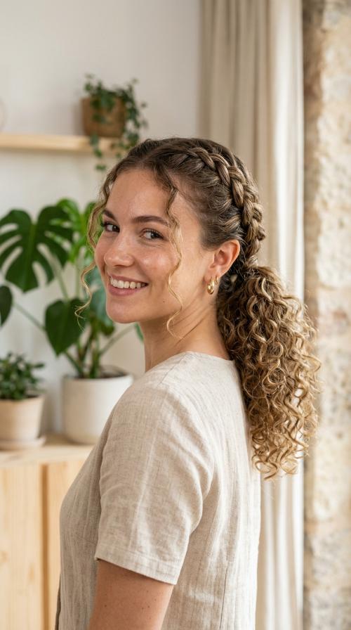 French Braid into Curly Tail