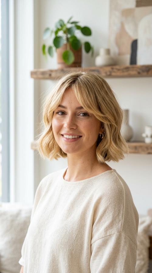 Golden Blonde Bob with Side-Swept Bangs