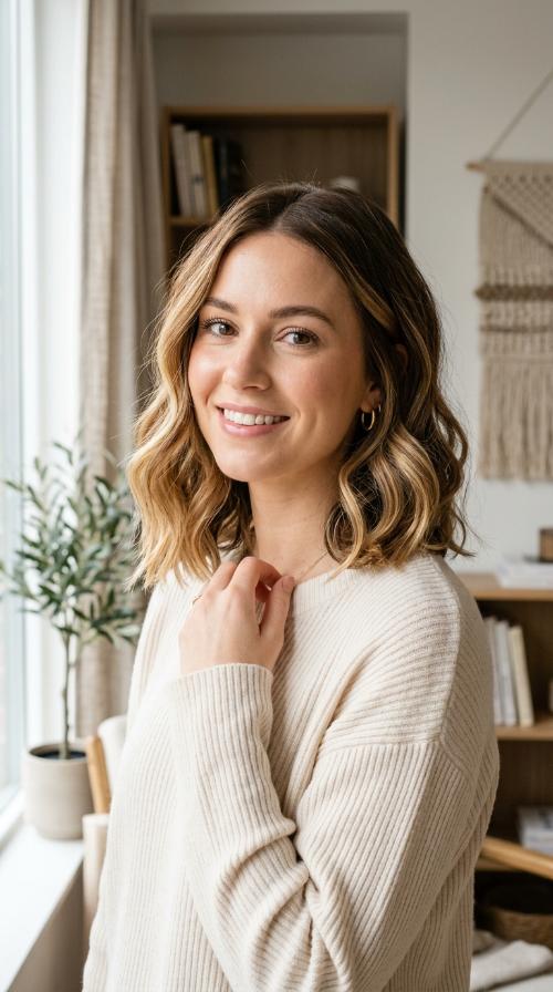 Golden Caramel Ombre for Lob Cuts