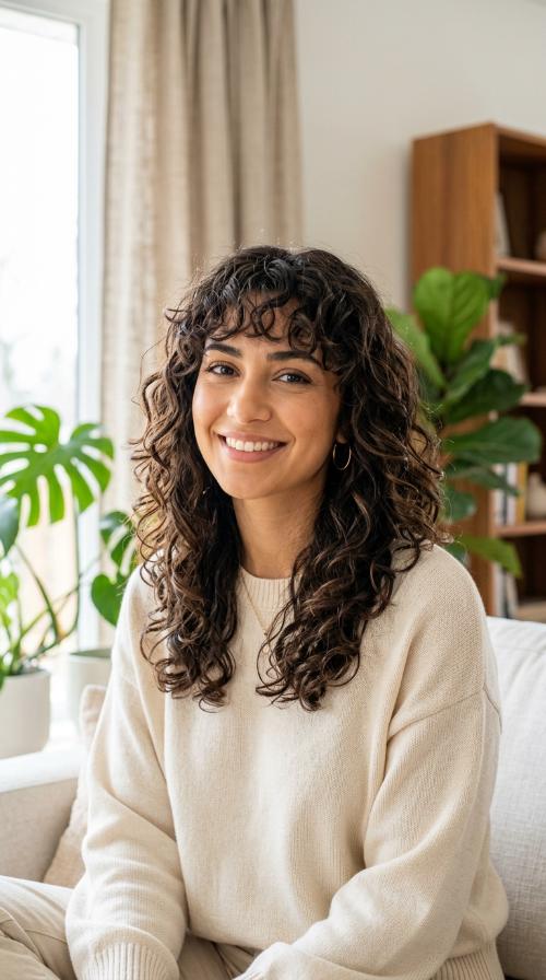 Graduated Layers with Curly Bangs