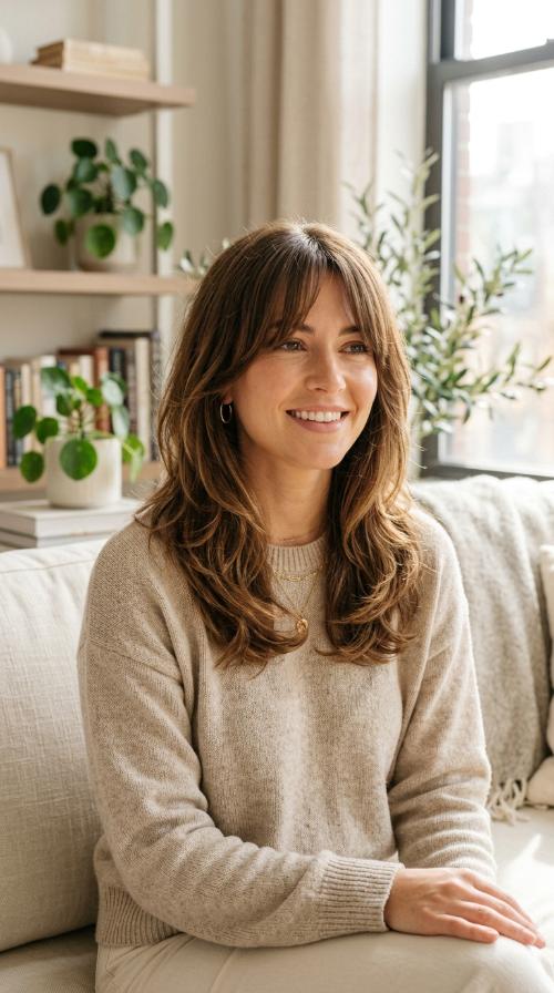 Graduated Soft Layers with Curtain Bangs