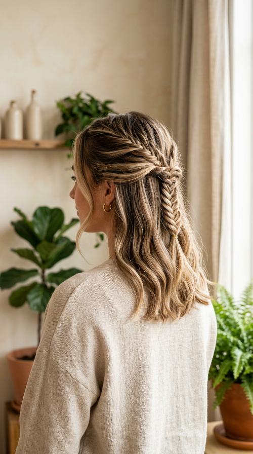 Half-Up Fishtail Braid