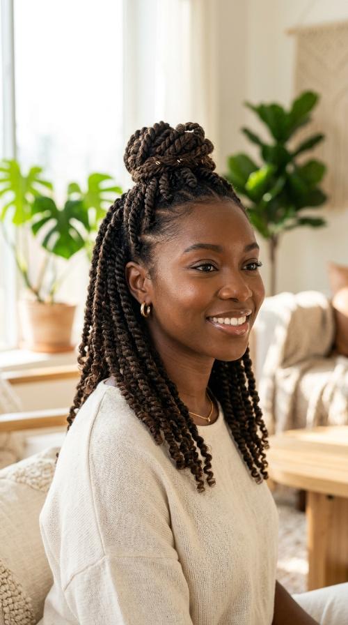 Half-Up, Half-Down Twisted Bun