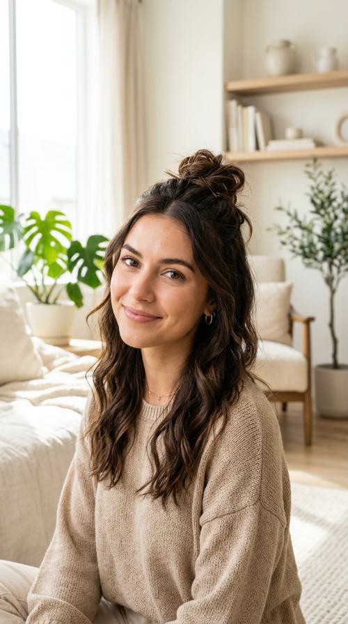 Half-Up Top Knot with Beachy Texture