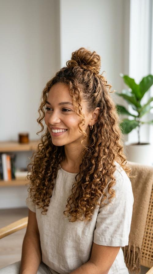 Half-Up Top Knot with Cascading Curls