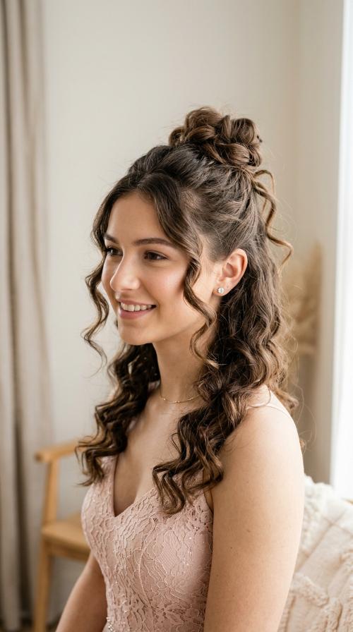 Half-Up Top Knot with Curls