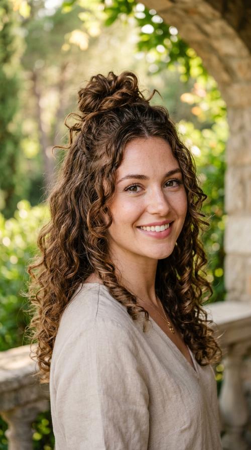 Half-Up Top Knot with Curls