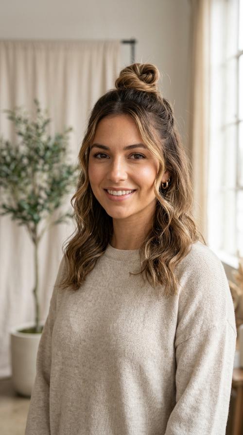Half-Up Top Knot with Face-Framing Tendrils