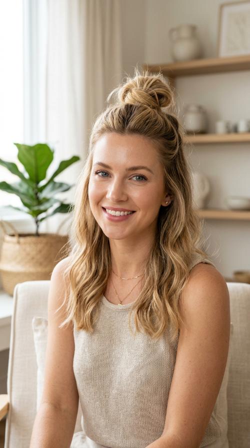 Half-Up Top Knot with Honey Tones
