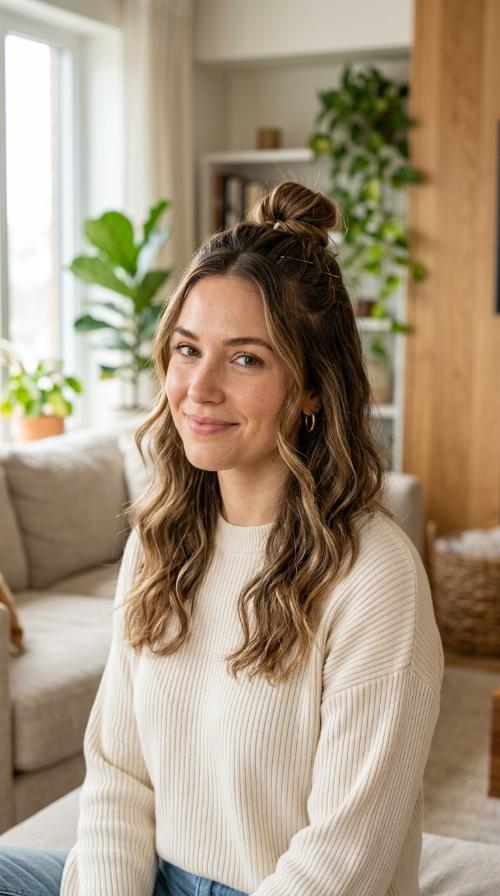 Half-Up Top Knot with Loose Waves