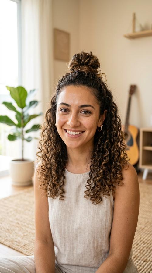 Half-Up Top Knot with Ringlets