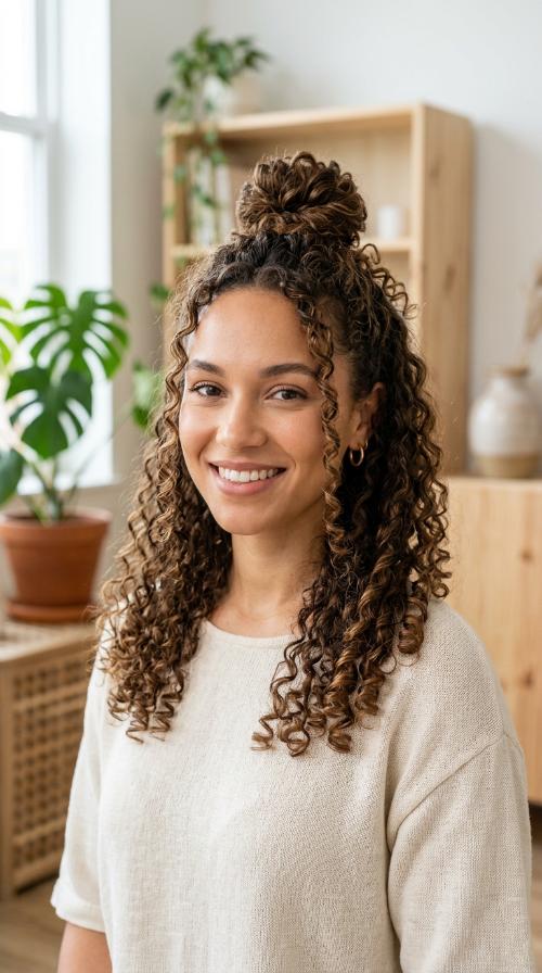 Half-Up Top Knot with Ringlets