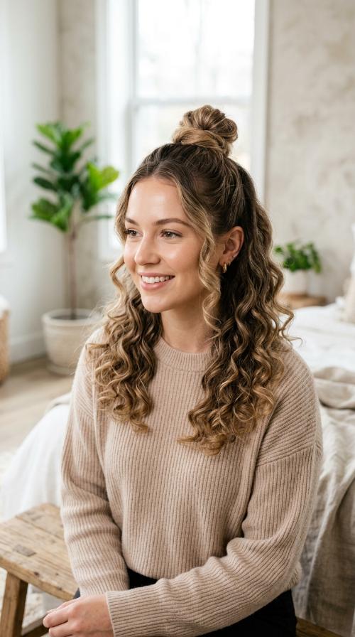 Half-Up Top Knot with Soft Curls