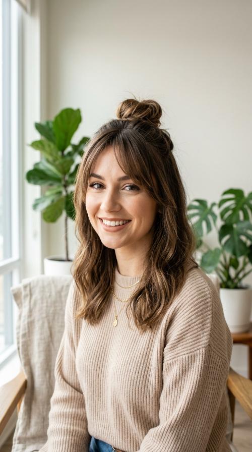 Half-Up Top Knot with Soft Side Bangs