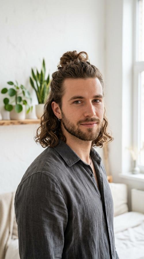 Half-Up Wavy Man Bun