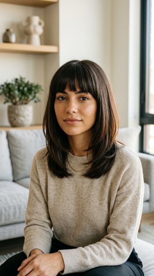 Heavy Blunt Bangs with Straight Layers