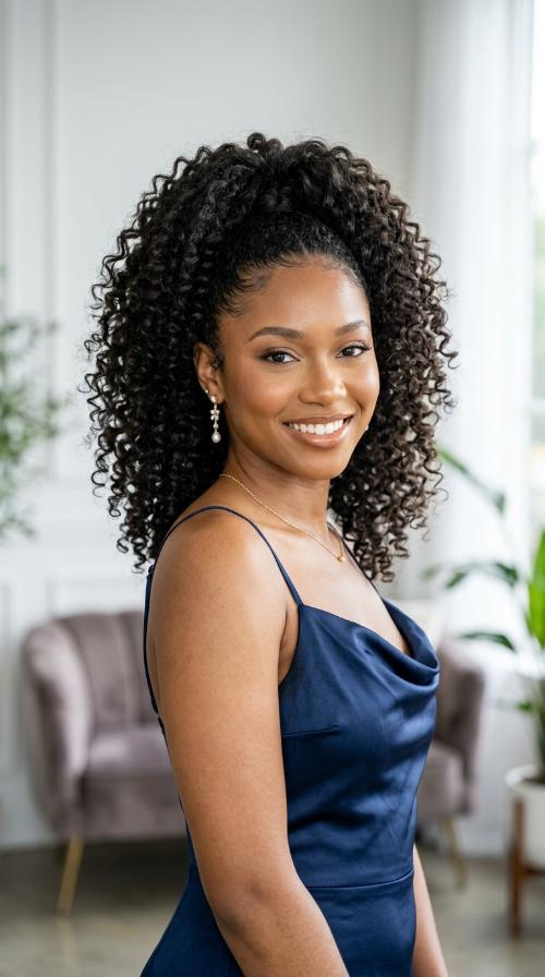High Curly Ponytail with Volume