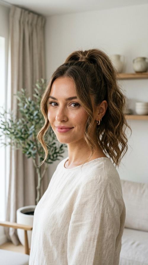 High Pony with Face-Framing Tendrils