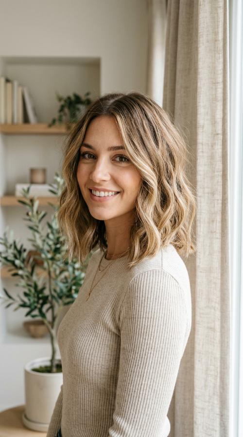 Highlight-Infused Balayage Lob