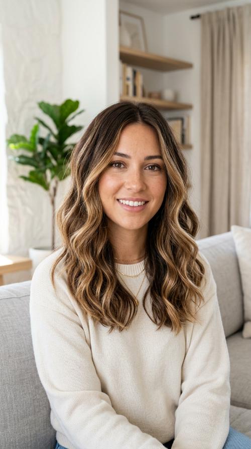 Honey Balayage on Chocolate Brown