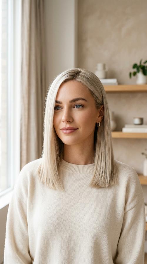 Icy Blonde Straight Blunt Cut