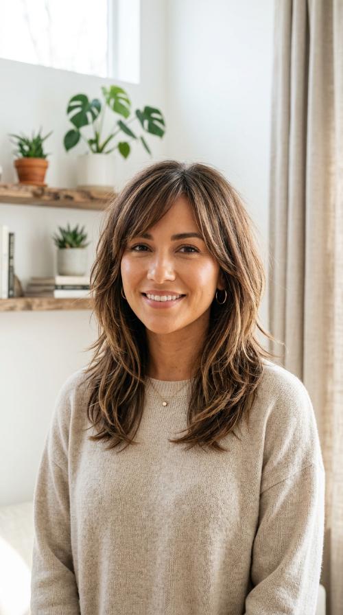 Inverted Layers with Side-Parted Bangs