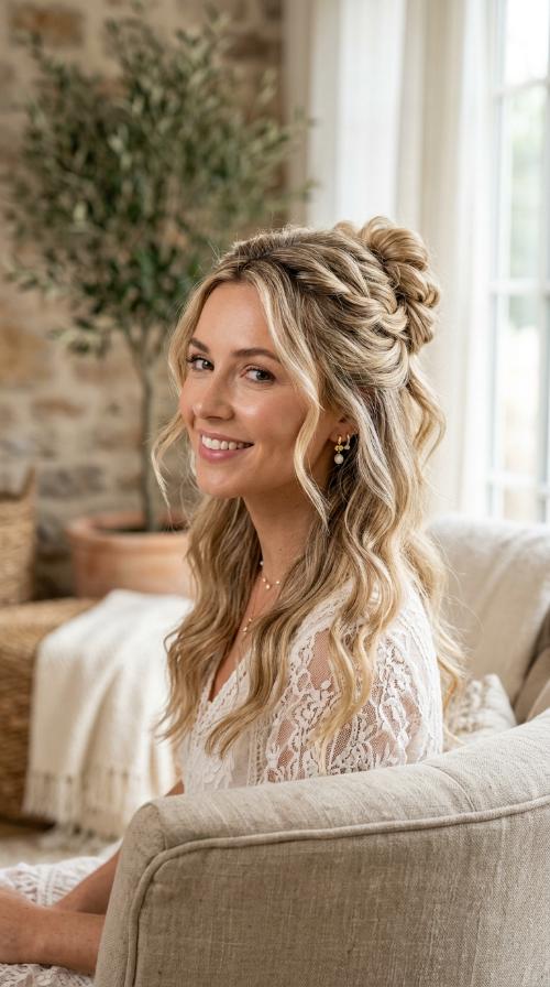 Knotted Boho Half-Up Bun