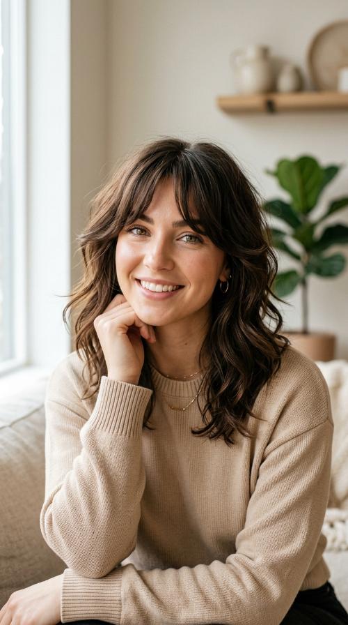 Layered Collarbone Cut with Curtain Bangs