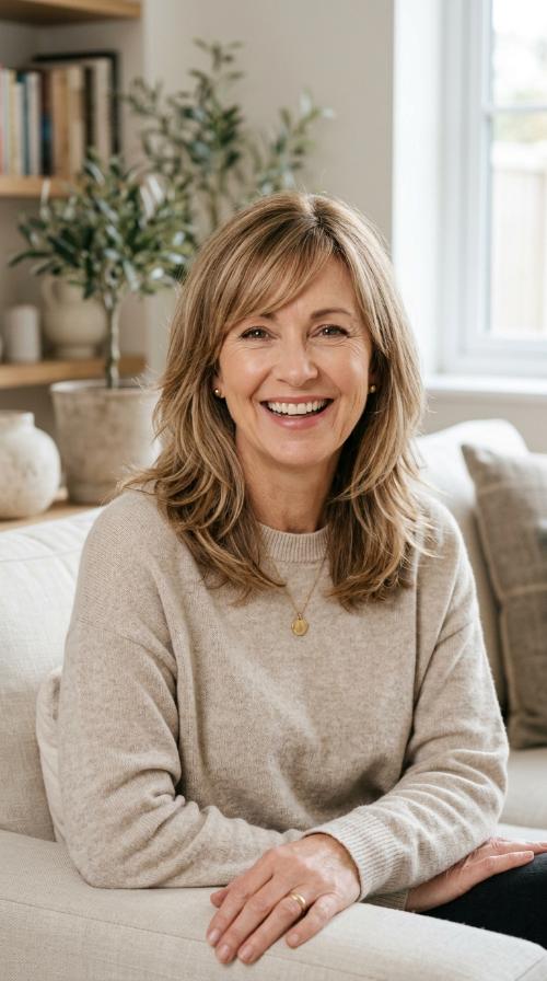 Layered Collarbone Cut with Side-Swept Bangs