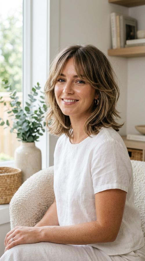 Layered Lob with Curtain Bangs