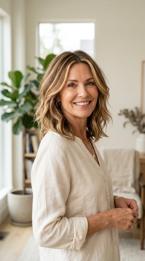Layered Lob with Face-Framing Highlights