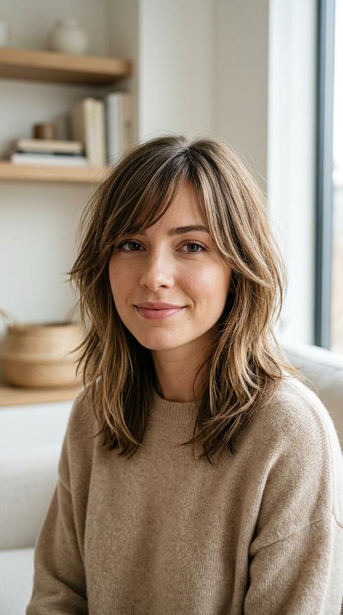 Layered Lob with Side-Swept Bangs