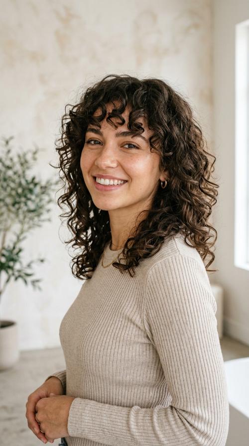 Layered Shag with Curly Bangs