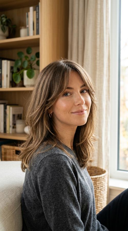 Long Curtain Bangs with Mid-Length Cut